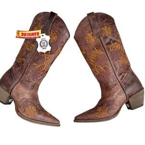 Rawhide Western Wear Floral Embroidered Cowboy Boots NWT Size 6.5 Boho Coastal